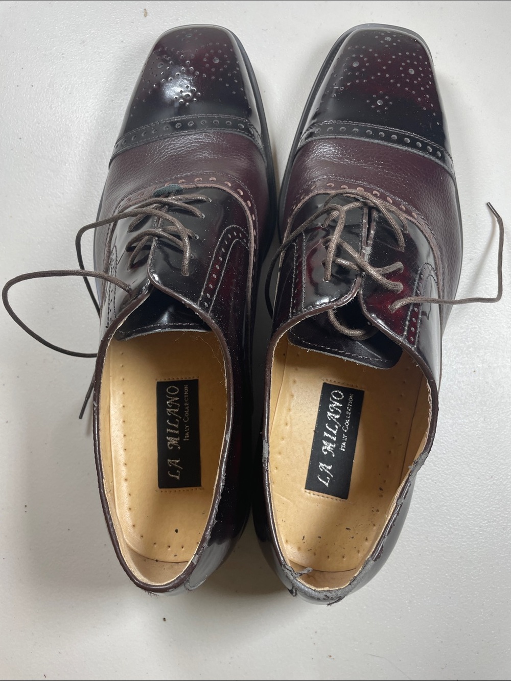 Milano Men's Dark Burgundy & Black Two-Tone Brogue Oxfords